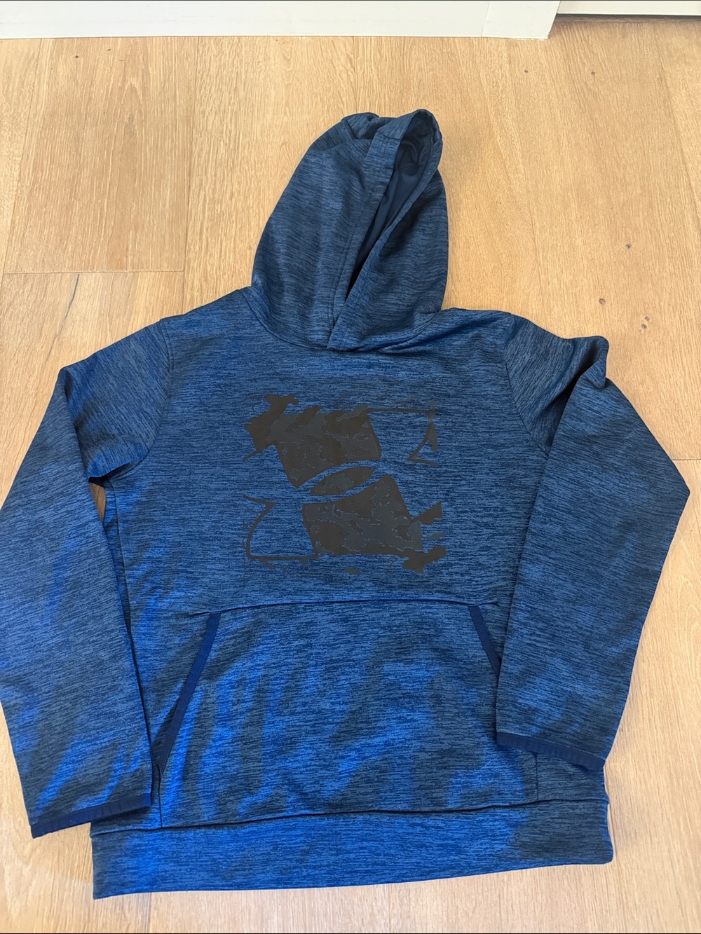 Under Armour Boys Blue Heather Pullover Hoodie with Black Logo